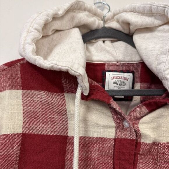American Eagle Oversized Hoodie button up red checkered  Flannel M - Picture 11 of 16